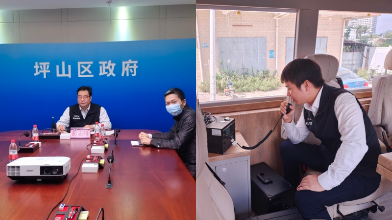 坪山区应急管理局工作人员到“应急使命·2022”综合演练现场进行应急通信设备测试.jpg