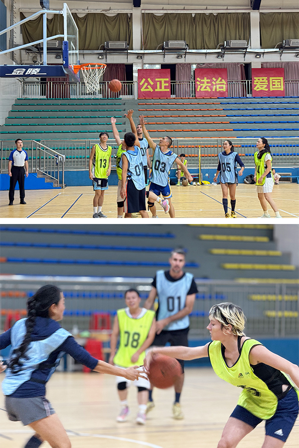 Chinese and expat residents compete during the basketball match Chinese and expat residents compete during the basketball match