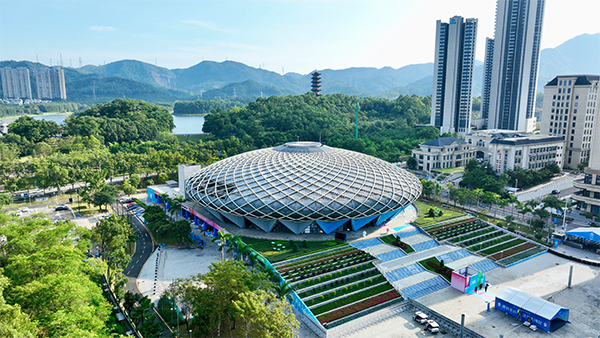 An aerial view of the Pingshan Sports Center Gymnasium.