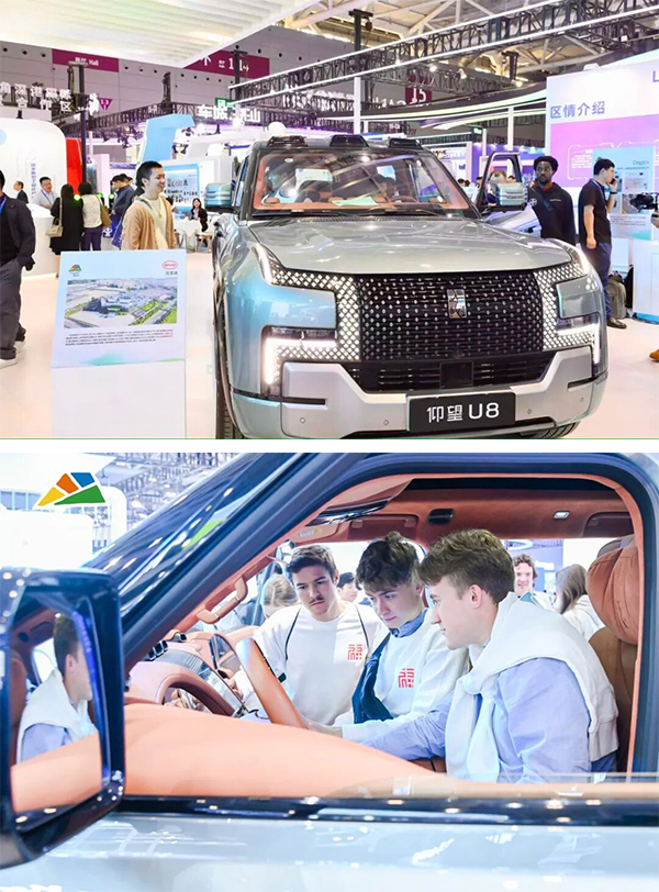 Visitors inspect BYD’s luxury SUV, the Yangwang U8. Visitors inspect BYD’s luxury SUV, the Yangwang U8.