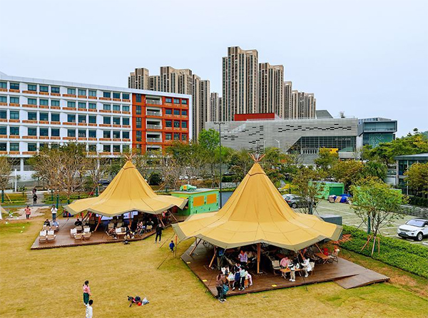 An aerial view of the camping site at Pingshan District Central Park. An aerial view of the camping site at Pingshan District Central Park.