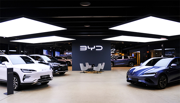 BYD cars on display at a car dealership in Oslo, Norway. Photo by Xinhua.